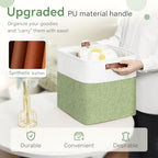 FinishingBo Cube Storage Baskets 6 Pack, 11x11 inch Cube Storage Bins with Leather Handles for Shelf Closet (White/ Green) - color: White/ Green