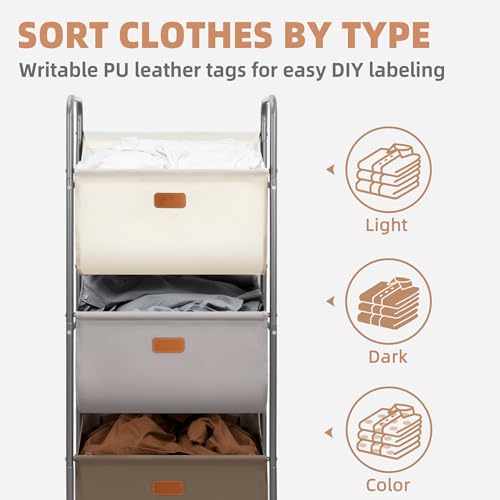 STORAGE MANIAC 120 Liters Vertical Rolling Laundry Hamper, 3 Section Laundry Sorter with Wheels and 2 Breaks, 3-tier Laundry Baskets for Small Space, Dorm, Laundry Room, Closet, Multicolored 3-tier - color: Multicolored, size: 3 Tier