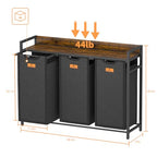 Lifeand Laundry Hamper, Laundry Clothes Sorter with 3 Pull-Out Bags and Shelf, Laundry Basket 3 Section, 3×10Gal(38L), Rustic Brown and Black