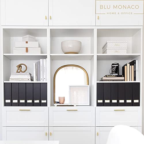 BLU MONACO | Cardboard Magazine File Holder Set of 6 Black | Vertical Magazine File Holder with Gold Label Slots | Standing File Holder and Cardboard Bins for Shelves Desk Storage - color: Black & Gold