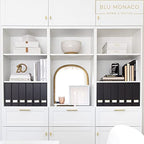 BLU MONACO | Cardboard Magazine File Holder Set of 6 Black | Vertical Magazine File Holder with Gold Label Slots | Standing File Holder and Cardboard Bins for Shelves Desk Storage - color: Black & Gold