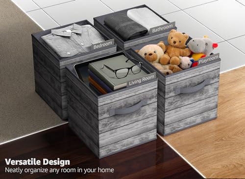 Sorbus Foldable Storage Bins - 11 Inch Sturdy Collapsible Fabric Storage Cubes with Handle - 4 Baskets for Organizing Clothes & Toys - Organization & Storage Baskets for Shelves, Pantry, Closet, Cubby - color: Rustic Gray