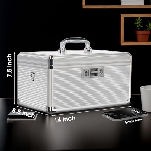 Medicine Lock Box with Key, Alluminum Alloy Box for Medication,First Aid Box with a Removeable Tray to Store Medicines & Pills for Home, Silver 14 * 8.46 * 7.48 Inch - color: Silver, size: Large-14inch