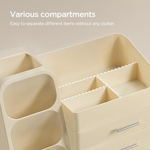 HBlife Makeup Organizer with Brush Holder for Vanity, Large Plastic Bathroom Countertop Organizer Skin Care Storage, Easy to Store Lipsticks, Nail Polishes, Perfumes, Eyeshadow Palettes, All Beige - color: All Beige, size: Large