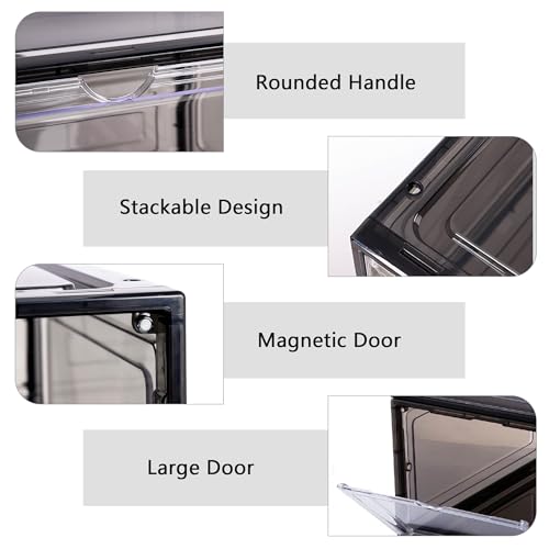 Attelite Shoe Box, Upgraded Large Clear Shoe Storage Box Stackable, 8 Pack Thicken Plastic Shoe Containers, Drop Front Large Magnetic Door,Shoe Storage Organizer for Display Sneakers - color: Black clear, size: L-8-pcs-Large magnetic door