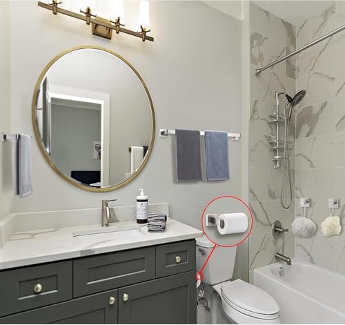 5 Pieces Brushed Nickel Bathroom Hardware Set Include 24inch Towel Bar,2pcsTowel Hooks,Toilet Paper Holder Square SUS304 Stainless Steel Bathroom Accessories Set Heavy Duty Wall Mounted - color: Round Brushed, size: 24" 5pcs