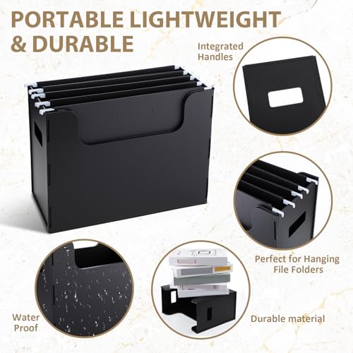 2 Pcs Portable Desktop File, Side Handles, Filing Organizer, Hanging File Folders, Letter Size for Schools Office Home (Black) - color: Black