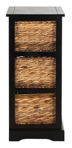 SAFAVIEH Home Collection – Halle Distressed Black Storage Side Table with Wicker Baskets, Farmhouse Accent Storage, Fully Assembled (AMH5738A) - color: Distressed Black