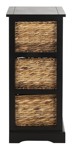 SAFAVIEH Home Collection – Halle Distressed Black Storage Side Table with Wicker Baskets, Farmhouse Accent Storage, Fully Assembled (AMH5738A) - color: Distressed Black