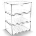 Prsildan Acrylic Makeup Organizer, 3 Pack Stackable Clear Storage Drawers for Baby Bottles Desk Organizers with 3 Drawers for Countertop Vanity Nursery Modular System for Cosmetics Jewelry - style: Style1-3Drawers