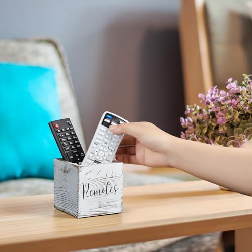 DRASTAR Remote Control Holder, Wood TV Remote Holder, Remote Storage Caddy, Remote Control Organizer (Retro White, 1 Slot) - color: Retro White, size: 1 Slot
