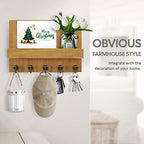 HONJIN Farmhouse Wall Key Holder for Wall : Holiday Card Slot Design Wooden Mail Organizer Wall Mount Dog Leashes Holder Hanger (Light Brown) - color: Light Brown