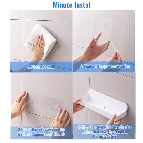 Diesisa 2pc Acrylic Wall Mounted Shower Caddy, Adhesive Shelf, Bathroom Shelves for Wall, No Drilling Hang Walls,Stick on Shelf, with Self Adhesive Tape, for Bathroom, Kitchen, Living Room - color: 2pcs-white