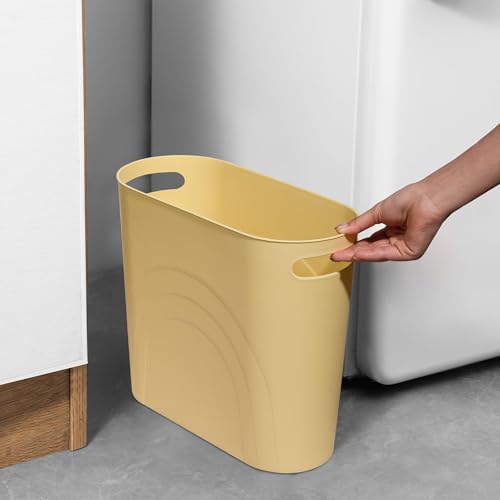 rejomiik Small Trash Can, 3.5 Gallon Slim Garbage Can Plastic Waste Basket with Handles Container Bin for Narrow Spaces Bathroom, Bedroom, Kitchen, Office at Home, Yellow - color: Yellow, size: 1 pack
