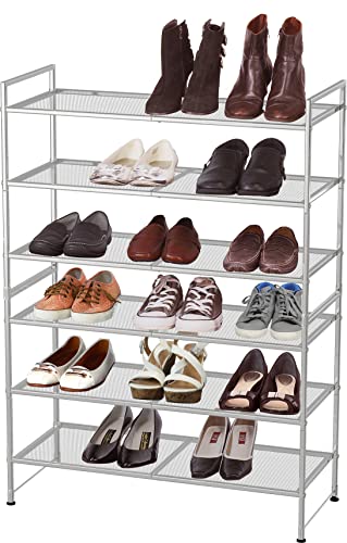 Simple Houseware 3-Tier Stackable Mesh Shoe Rack, Silver - color: Silver, style: Mesh Panel