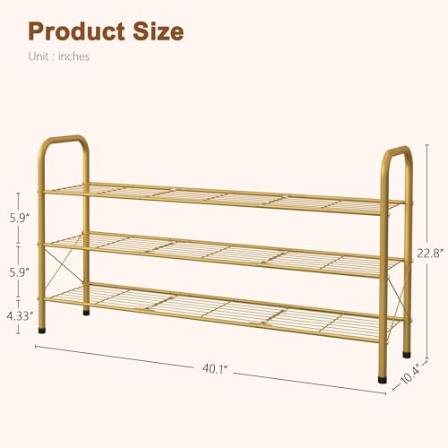 Hoctieon 3 Tier Mesh Style Shoe Rack, Entryway Shoe Shelf, Shoe Storage Organizer, Shoe Rack for Closet, Space Save for Bathroom, Garage, Hallway, Bedroom, Living Room, Gold - color: Gold, size: 3 Tier