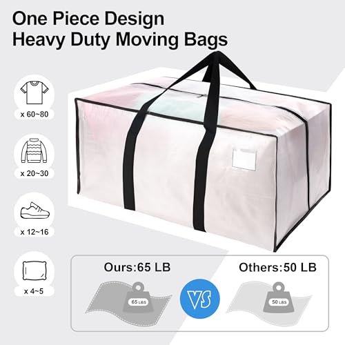 VELVETSURE 12 Pack Heavy Duty Large Moving Bags W/Backpack Straps - Strong Handles & Zippers, Storage Totes For Space Saving, Fold Flat, Alternative to Moving Box and Storage Bin, Semi-Transparent - color: Semi-Transparent, size: 24 Gal - 12 Pack