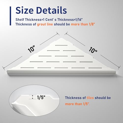 Corner Shower Shelf, 304 Stainless Steel with Slot Design for Bathroom Storage, Grout in Shelf for Tiled Wall (White, 10"-2 Pack) - color: White, size: 10"-2 Pack