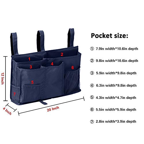 Bunk Bed Organizer, Bedside Storage Caddy, Hanging Pocket for Camp, Dorm Room, Hospital Bed Rail and More (Navy Blue) - color: Blue