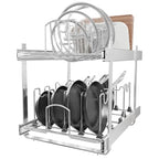 2-Tier Kitchen Pull out Cabinet Organizer for Pots, Pans, and Lid Cookware, Adjustable Heavy Duty Wire Pan and Pot Rack, Full-Extension Rail 15" W *22" D - size: 15W*22D