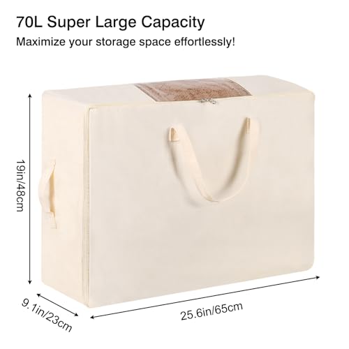 YGEOMER Blanket Storage Bags, Canvas Foldable Closet Organizers Containers with Reinforced Handle for Dorm Bedroom Closet Clothing Comforters Pillows Toys, 2 Pack