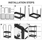 3-Tier Rolling Metal Storage Cart with Wheels, Multi-Functional Organizer for Office, Kitchen, Bathroom, Books Diapers - Easy Assembly (Black) - color: Black