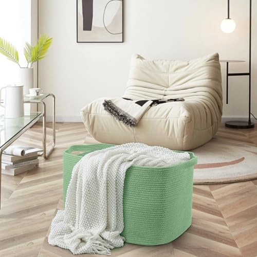 MEGASKET Large Green Baskets for Organizing, 23.6" x 17" x 12" Rectangle Blanket Holder Organizer, Kids Toy Storage Bins, Woven Rope Storage Basket, Green Home Decor Basket, Baby Nursery Storage - color: Green, size: 23.6"x17"x12
