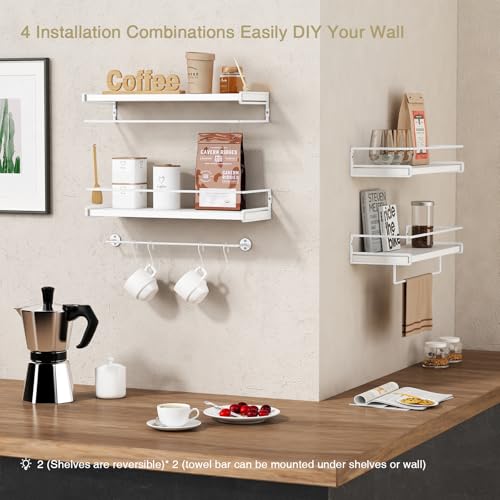 Forbena Bathroom Shelves for Wall Set of 2, White Nursery Floating Book Shelves for Kids Room, Small Wall Mount Bookshelf and Toy Storage Organizer for Baby Toddlers Teens Boys Girls Bedroom - color: 5. White-white