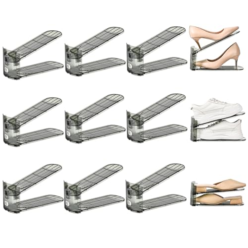 Shoe Slots Organizer, Clear Shoe Stacker, Adjustable Level Shoe Rack,Storage Space Saver for Sneakers Display (Grey Transparent, 12Pack) - color: Grey Transparent, size: 12Pack