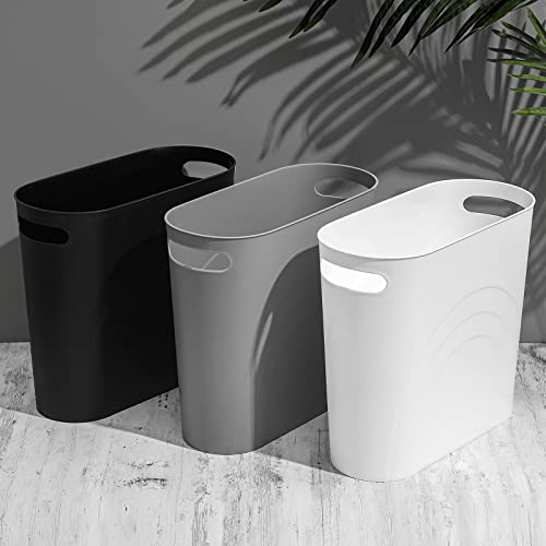 rejomiik Small Trash Can, 3.5 Gallon Slim Garbage Can Plastic Waste Basket with Handles Container Bin for Narrow Spaces Bathroom, Bedroom, Kitchen, Office at Home, Grey - color: Grey, size: 1 pack
