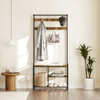 YATINEY Coat Rack Shoe Bench, 4-in-1 Hall Tree with Storage Shelves and Hanging Rod, Entryway Storage Organizer with 8 Movable Hooks, for Entryway, Hallway, Corridor, Rustic Brown and Black MT12BR