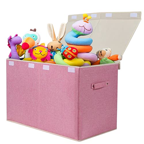 popoly Large Toy Box Chest Storage with Flip-Top Lid, Collapsible Kids Toy Storage Bin Boxes Container for Boys, Girls, Nursery, Playroom, 25"x13" x16" (Linen Pink) - color: Large Pink