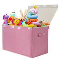 popoly Large Toy Box Chest Storage with Flip-Top Lid, Collapsible Kids Toy Storage Bin Boxes Container for Boys, Girls, Nursery, Playroom, 25"x13" x16" (Linen Pink) - color: Large Pink