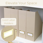 BLU MONACO | Set of 6 Foldable Taupe Magazine File Holders with Label Holders | Vertical File Organizer & File Storage Boxes for Desk, Shelves & Home Office - color: Taupe