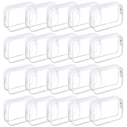 Tergy 20 Packs Clear Cosmetics Bags for Women Men Waterproof Toiletry Bags PVC Makeup Bags Organizer Case with Zipper for Travel Bathroom (White) - color: 20 White Colors