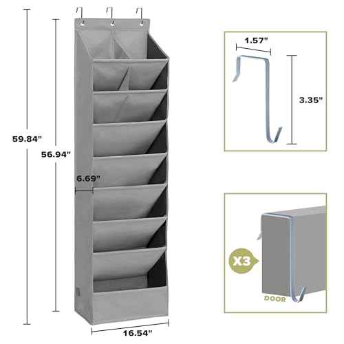 2 Pack Minimalist Grey Over the Door Shoe Organizer with 10 Pockets, Hanging Closet Storage Rack for Shoes, Sneakers, Accessories - color: Grey