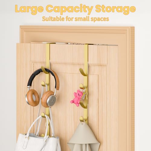 Kaiferty Over The Door Hooks, Metal Door Hooks for Hanging, Over The Door Purse Organizer for Door Coat Hanger, Back of Shower for Hanging Towel Rack Clothes, Hat, Bathroom, Closet (Gold-2Packs) - color: Gold, size: 2 Pack
