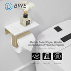 BWE Brushed Gold Toilet Paper Holder with Marble Shelf, Toilet Paper Roll Holder Wall Mounted, Toilet Paper Roll Holder with Phone Shelf 304 Stainless Steel Tissue Holder for Bathroom Washroom - color: Brushed Gold