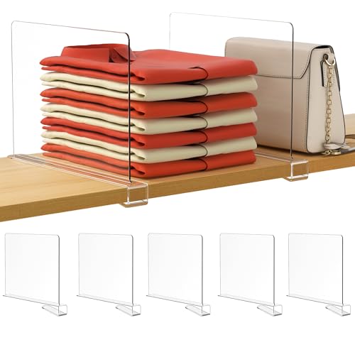 HBlife 5 Pack Clear Shelf Dividers, Vertical Purse Organizer for Closet Perfect for Sweater, Shirts, Handbags in Bedroom and Kitchen, Adjustable Acrylic Bookshelf for Organization - color: Clear, size: 5 PCS