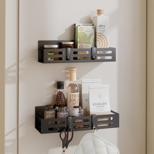 SETBAOO 2 Pack Magnetic Spice Rack for Refrigerator, Black Magnetic Shelf and Fridge Kitchen Cabinet Organizers Storage Seasoning Organization Mini Shelves, Organizadores de Cocina - size: 2 Pack Black-A