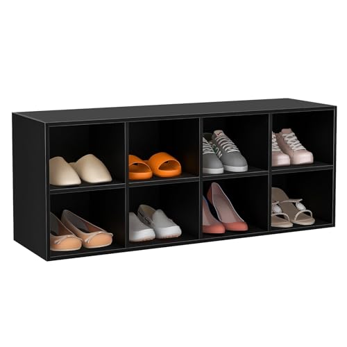 Tangkula 8 Cubbies Shoe Storage Bench, Shoe Organizer with 500 LBS Weight Capacity, Cubby Shoe Rack Storage Cabinet for Entryway, Hallway, Living Room and Bedroom (Black) - color: Black