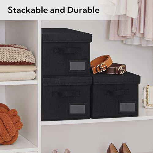 GRANNY SAYS Storage Bins with Lids, Linen Storage Bins for Shelves, Decorative Storage Boxes, Clothes Storage and Organization, Storage Boxes for Organizing, 3-Pack, Black - color: Black, size: Medium