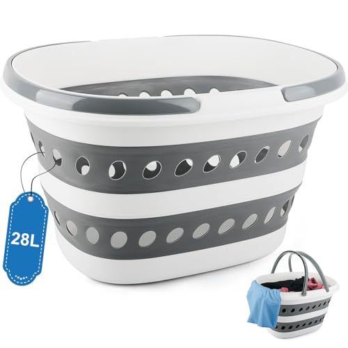 28L Collapsible Laundry Basket with Handle, Foldable Clothes Basket Laundry Hamper Plastic Storage Bin, Pop-Up Hamper for Dirty Clothes, Portable Storage Container Outdoor Camping Home RV Accessories - size: 28L