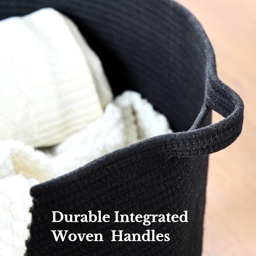 Luxury Little Extra Large Nursery Storage Basket, 22 x 22 x 14 inches - 100% Cotton Rope Baskets with Handles, Blanket Basket for Toys, Blankets & Pillows - Inner Black - color: Pure Black