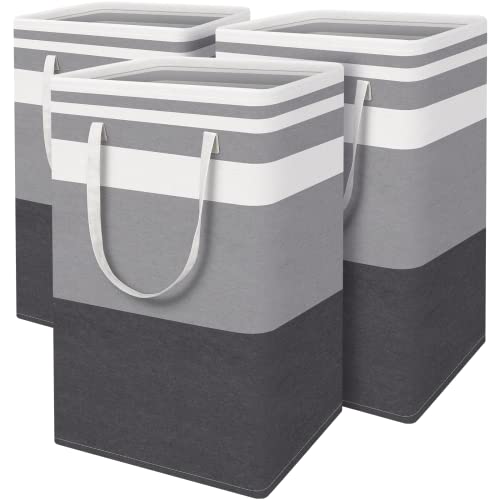 BlissTotes 3-Pack Laundry Basket, Freestanding＆Waterproof Laundry Hamper, Collapsible Tall Clothes Hamper with Easy Carry Handles for Clothes, Towels in the Family and Dorm,Gradient Grey,88L - color: Grey, size: 88L