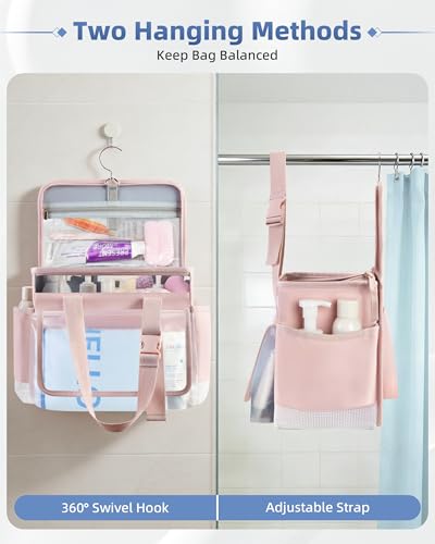 Marscamd Hanging Shower Caddy Organizer Bag for Travel with Hanging Hook, Quick Dry Mesh Bathroom Caddy Toiletry Bag with Handle for College, Dorm, Gym, Camping, Pink - color: Pink