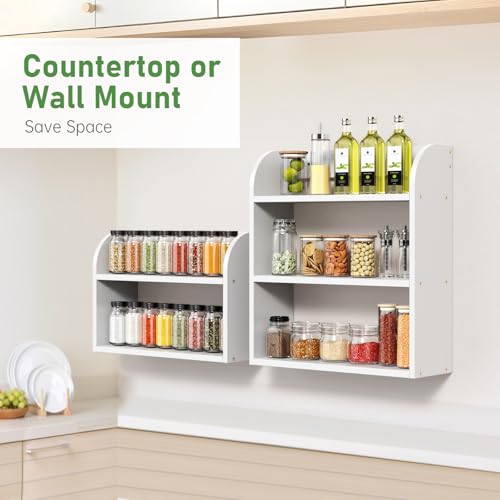 ROMGUAR CRAFT 3 Tier Bamboo Spice Rack, Countertop or Wall Mounting Wood Spice Jars Organizer Shelf for Kitche, Pantry (White) - color: White, size: 3 Tier