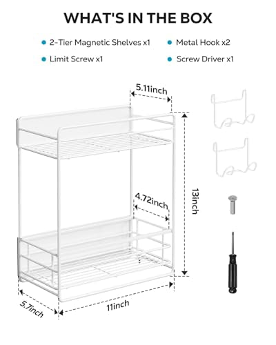 Nieifi 2 Tier Magnetic Shelves for Washing Machine, Magnetic Spice Rack for Refrigerator, Laundry Room & Kitchen Organizer Storage Baskets, White - color: White