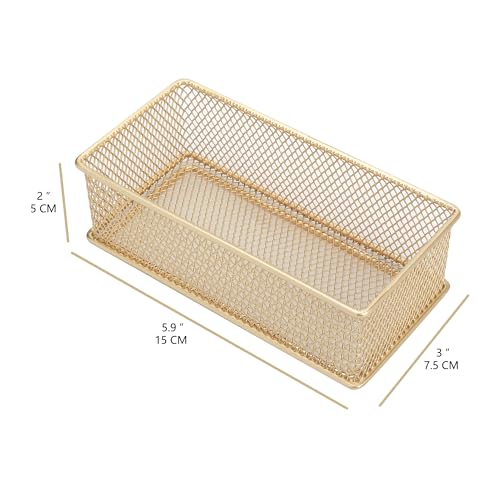 Annova Mesh Stackable Drawer Cabinet and Shelf Organizer Bins Storage Basket School Office Supply Holder Tray- Set of 2 (Gold, 3x6x2 Inch) - color: Gold, size: 3x6x2 Inch