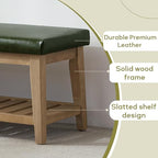 HUIMO Entryway Shoe Bench with Cushion, End of Bed Bench,Upholstered Bench for Kitchen, Bench with Solid Wood Shelf, Leather Ottoman Bench for Hallway, Living Room (PU-Green) - color: Pu-green